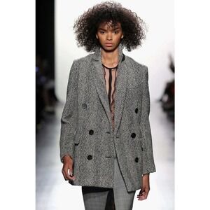 MNG MANGO Wool Double Breasted Black Herringbone Coat L